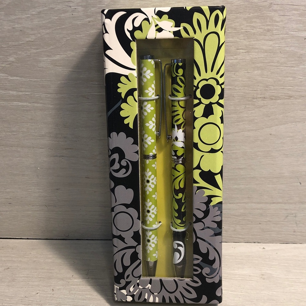 VERA BRADLEY Pen & Pencil Set in Case Retired Baroque NIB NEW Citrus Lime